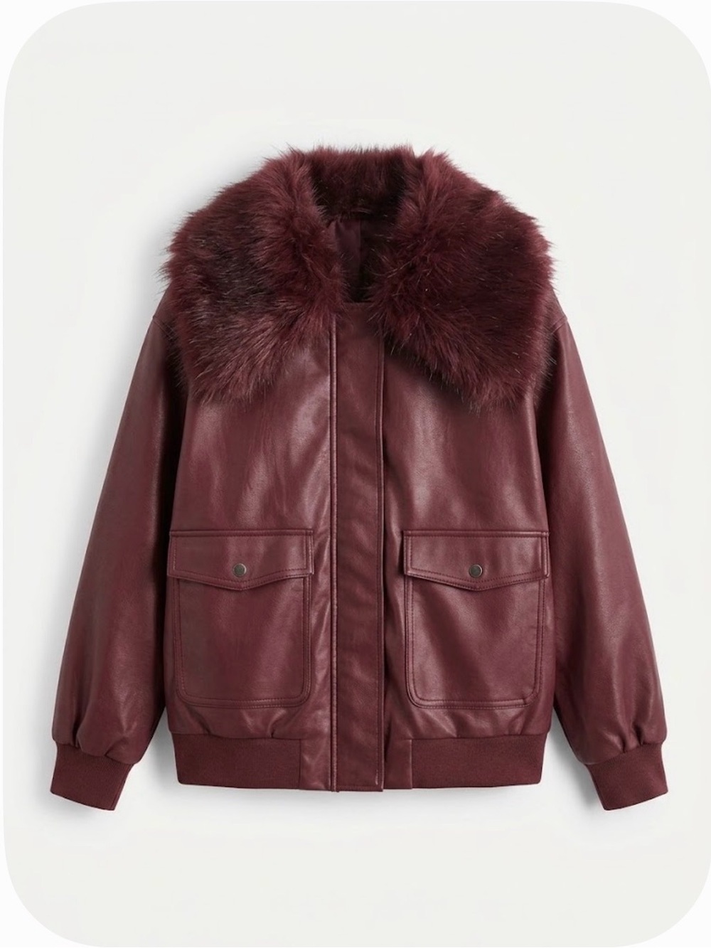 WILD FABLE Faux Leather Bomber Jacket Women’s L Burgundy Wine
